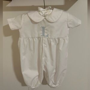 Classic White Baby Boy Romper with L Initial